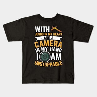 Camera Photographer Jesus Photography Gift Kids T-Shirt